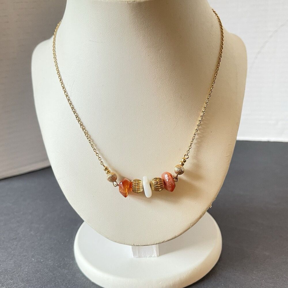 1975 Vintage Avon Desert Stones 18” Necklace Real Carnelian And Agate Gemstones